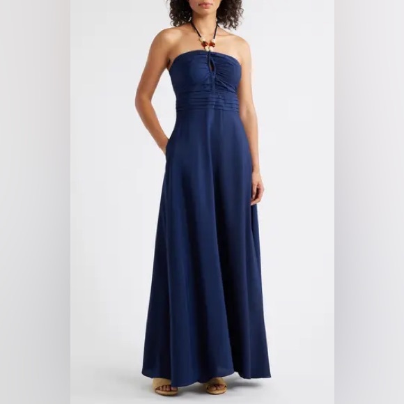 Eliza J Halter Maxi Dress Navy Blue Size 6‎ Elegant Formal Long Gown - Picture 14 of 14